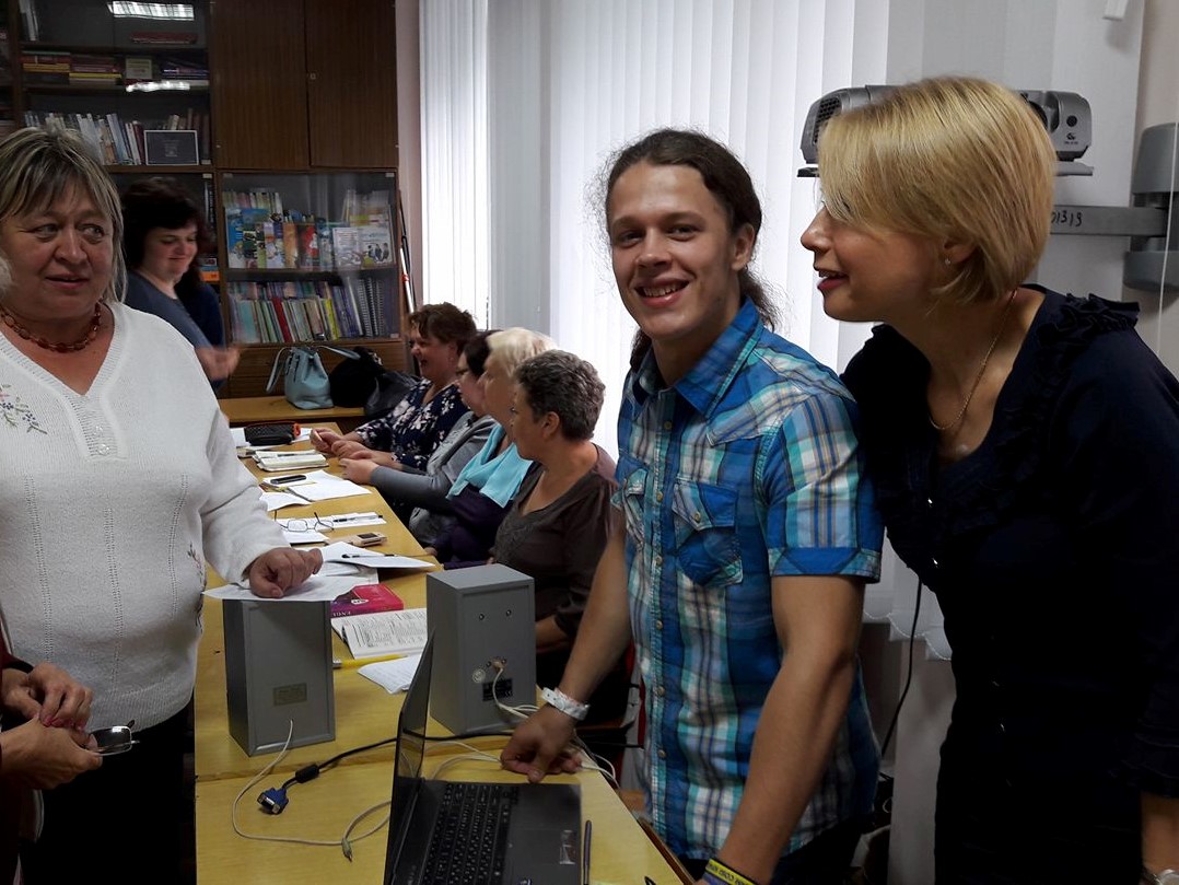 Roman and Dr. Halyna Yagenska lecturing to a class ESL teachers from different public schools in Volyn region.