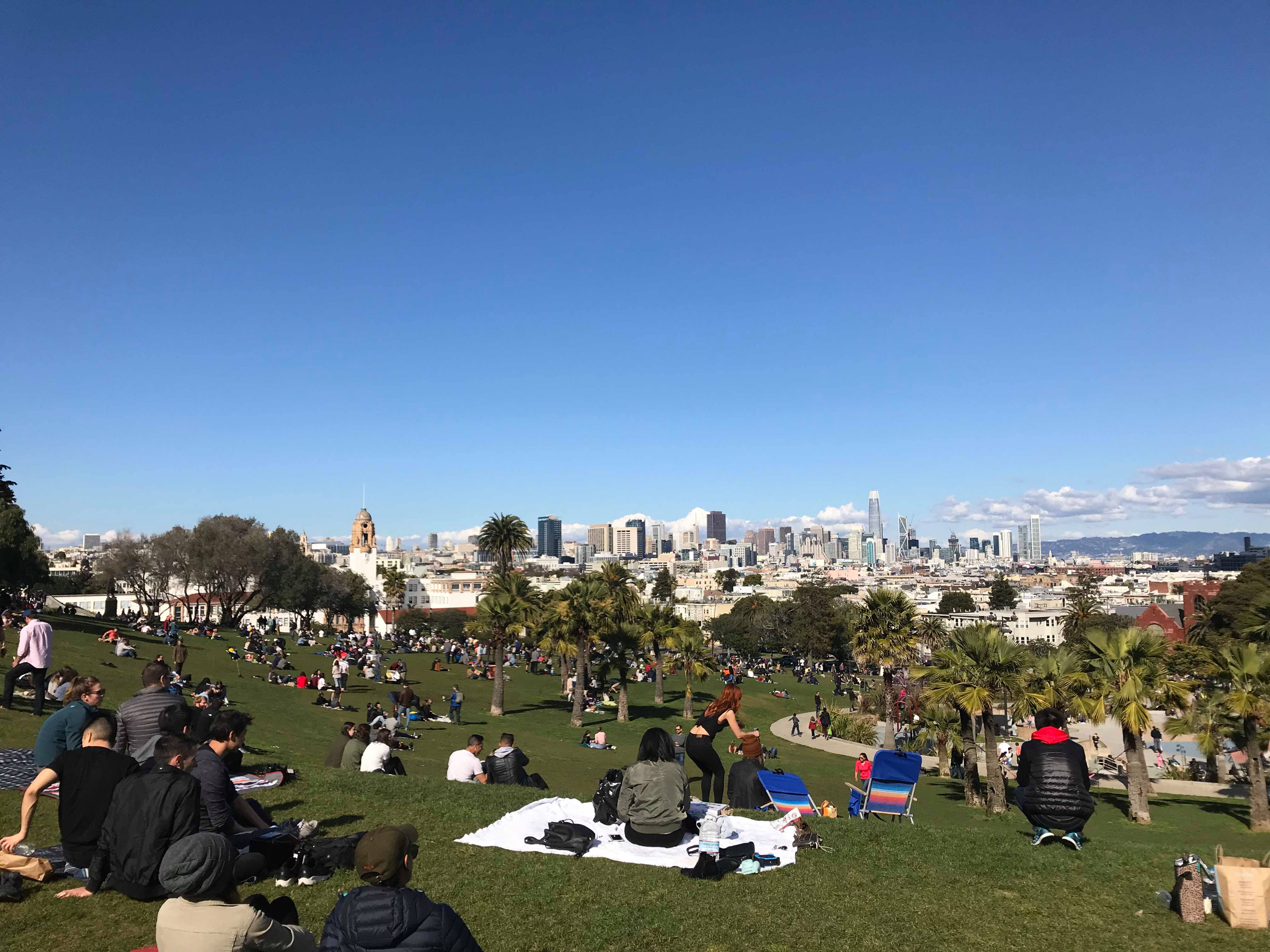 Dolores Part view with a lot of people sitting on the grass.