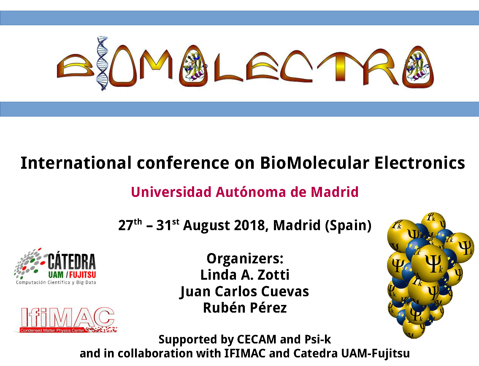 Poster advertisement of Biomolectro - a biomolecular electronics conference in the Autonomos University of Madrid, Spain.